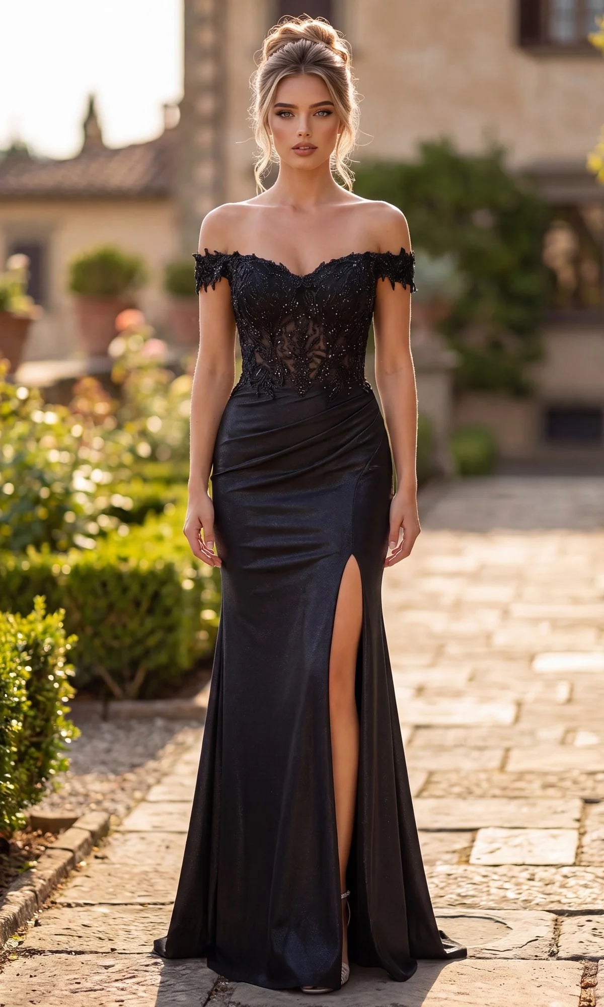 Glamorous Mermaid Sweetheart Off Shoulder Glitter Jersey Floor Length Prom Dress
