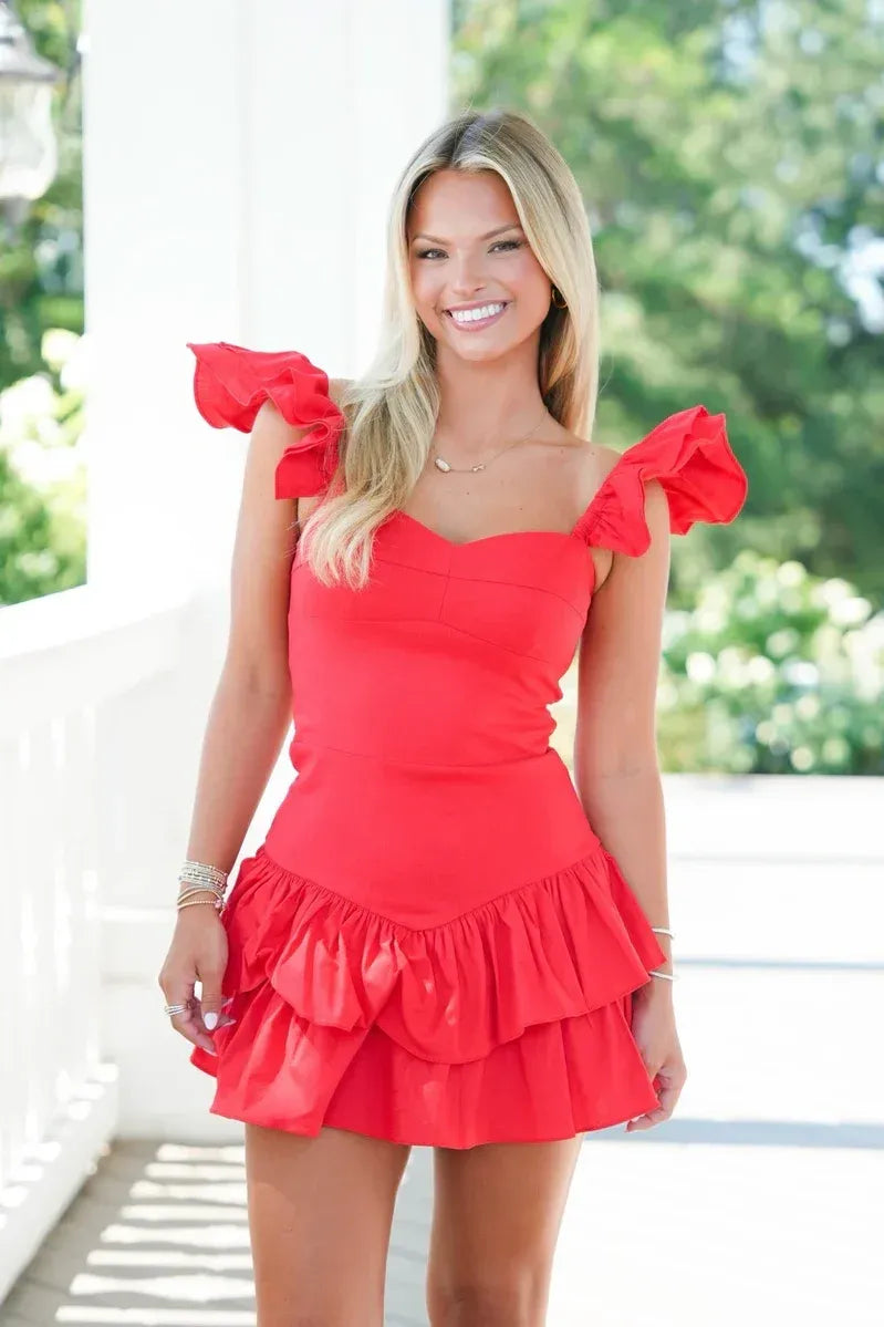 Chic A-Line Sweetheart Ruffle Strap Zipper Back Mini Homecoming Dress