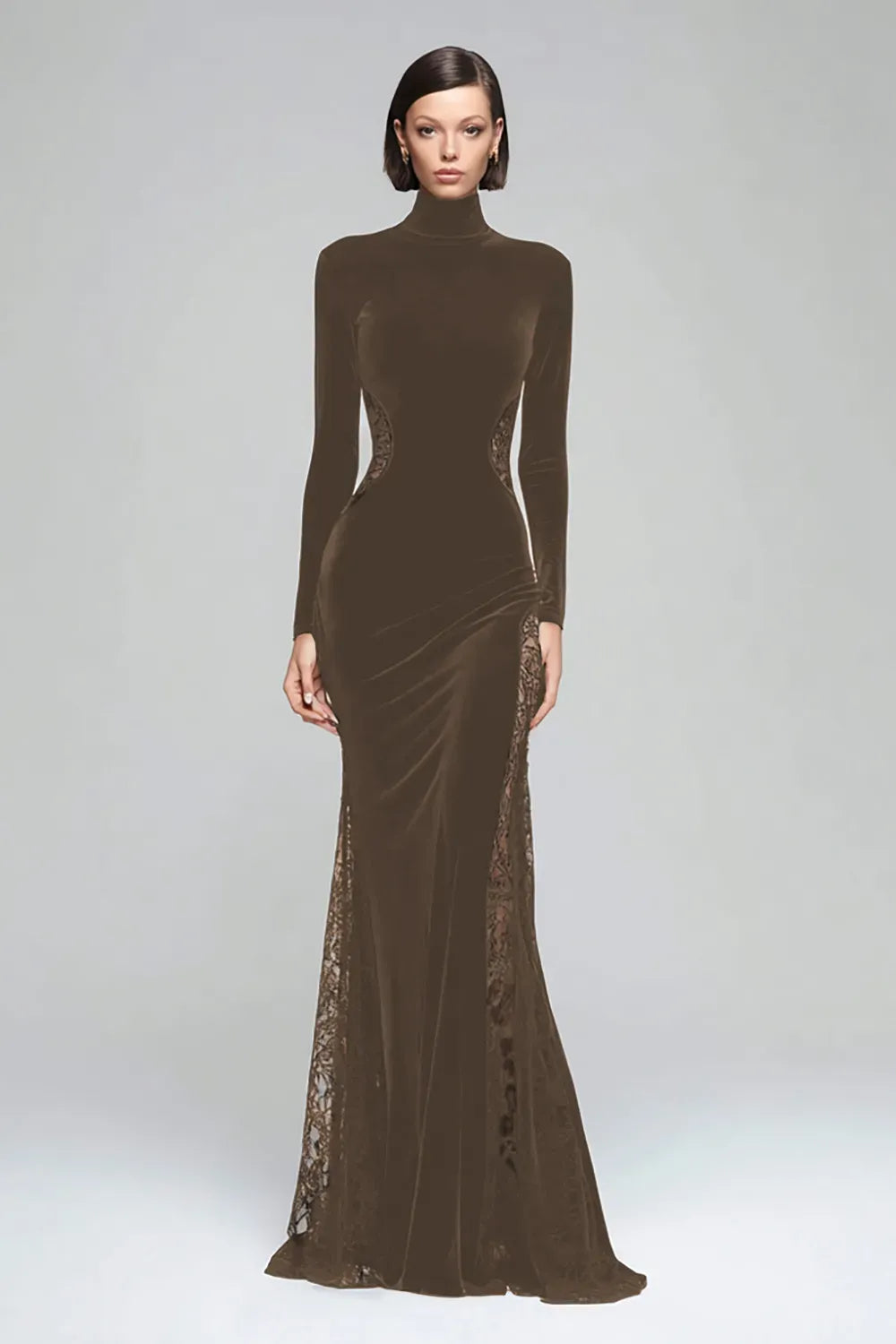 Elegant Mermaid High Neck Long Sleeve Closed Back Floor Length Evening Dress
