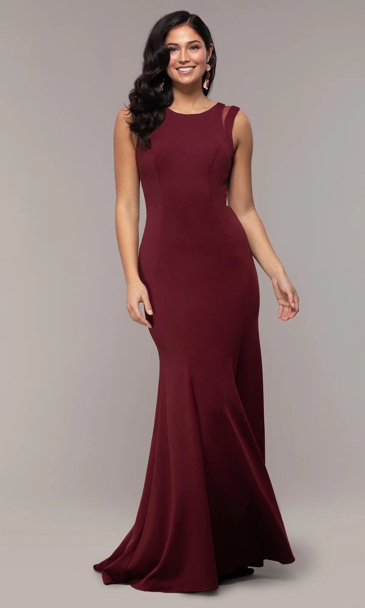 Elegant Mermaid Round Neck Sleeveless Crepe Floor Length Evening Dress