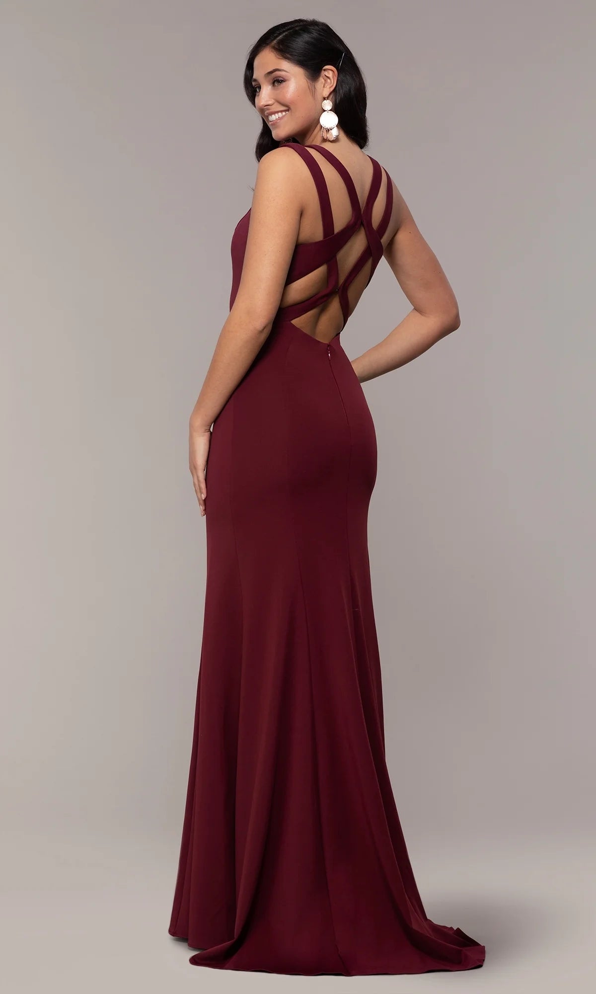 Elegant Mermaid Round Neck Sleeveless Crepe Floor Length Evening Dress