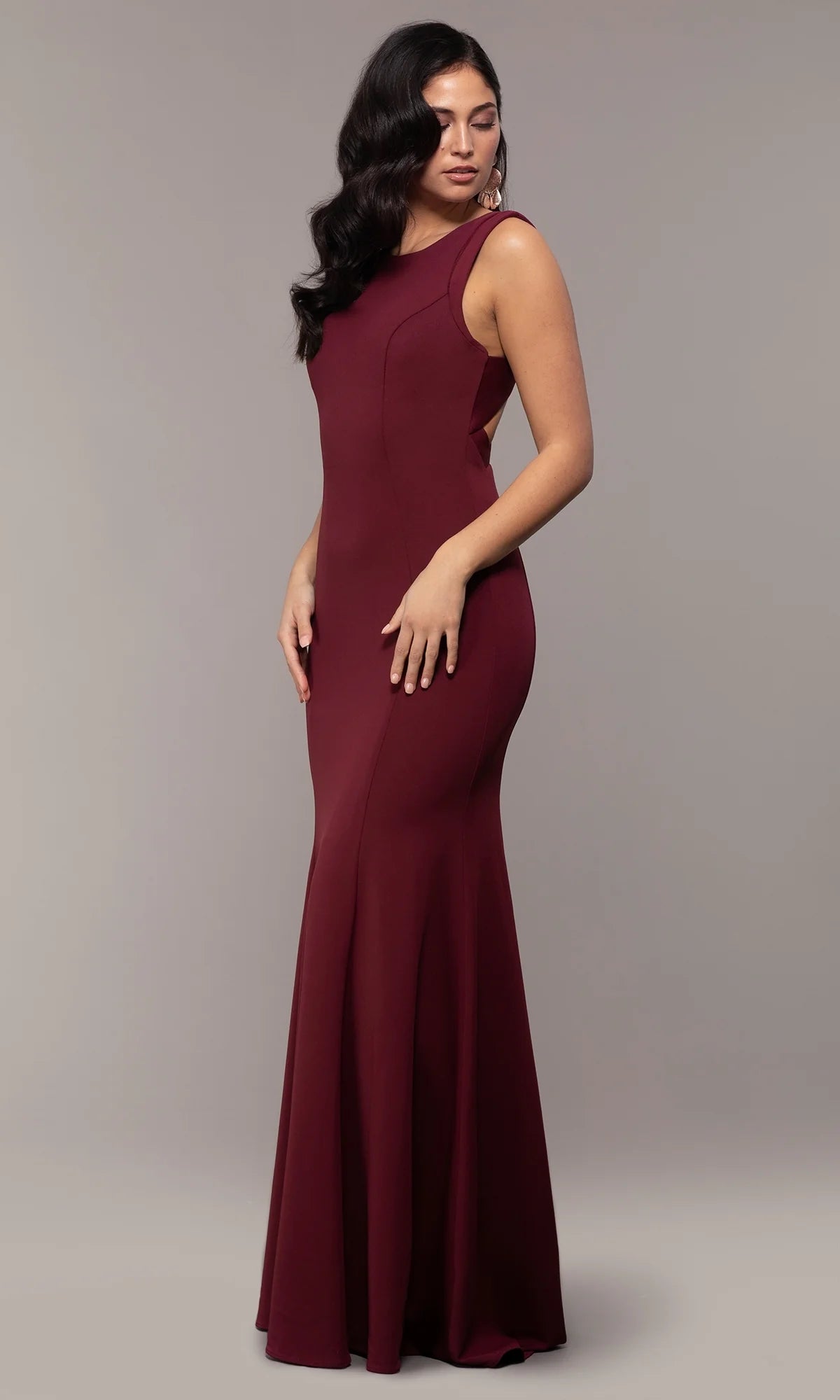 Elegant Mermaid Round Neck Sleeveless Crepe Floor Length Evening Dress