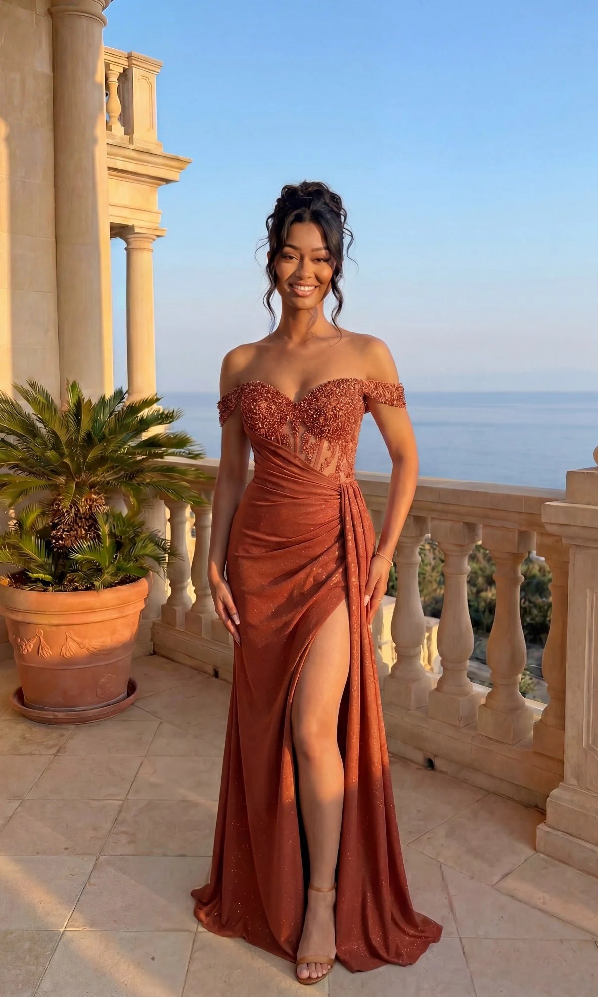 Elegant Sheath Sweetheart Off Shoulder Glitter Floor Length Evening Dress