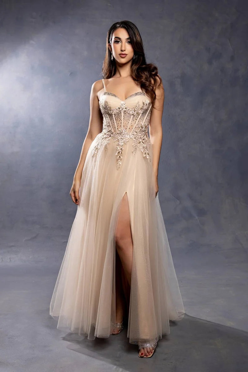 Romantic A-Line Sweetheart Spaghetti-Strap Lace-Up Slit Floor-Length Prom Dress