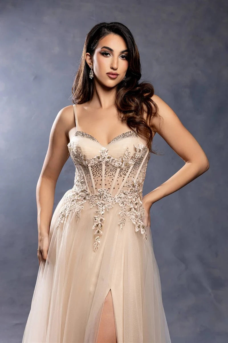 Romantic A-Line Sweetheart Spaghetti-Strap Lace-Up Slit Floor-Length Prom Dress