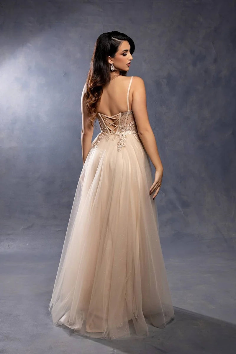 Romantic A-Line Sweetheart Spaghetti-Strap Lace-Up Slit Floor-Length Prom Dress