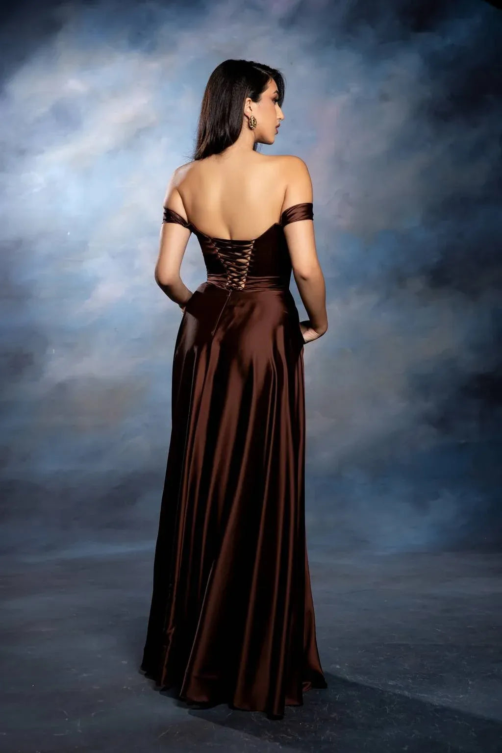 Romantic A-Line Sweetheart Off Shoulder Lace-Up Back Floor-Length Wedding Guest Dress