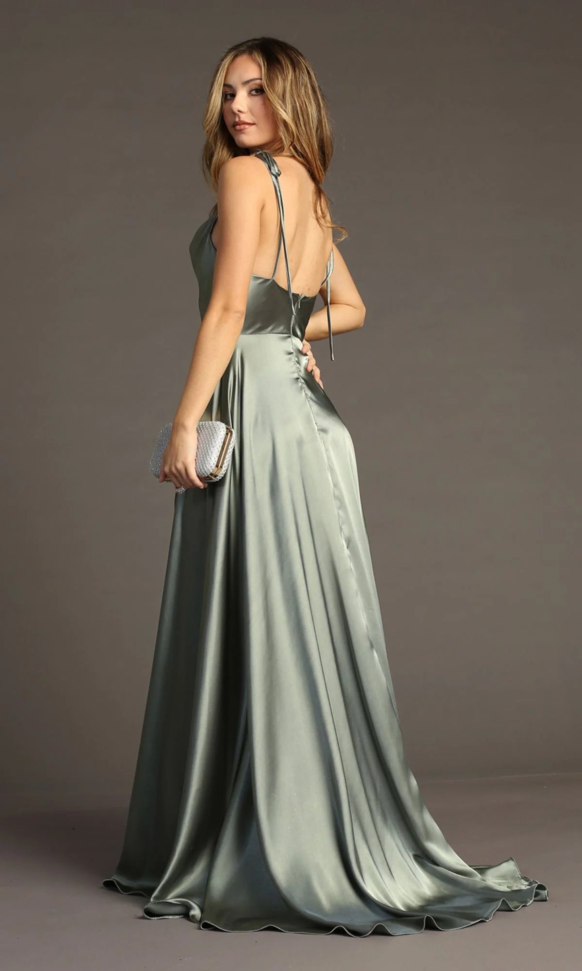 Elegant A-Line Cowl Neck Sleeveless Satin Floor Length Evening Dress