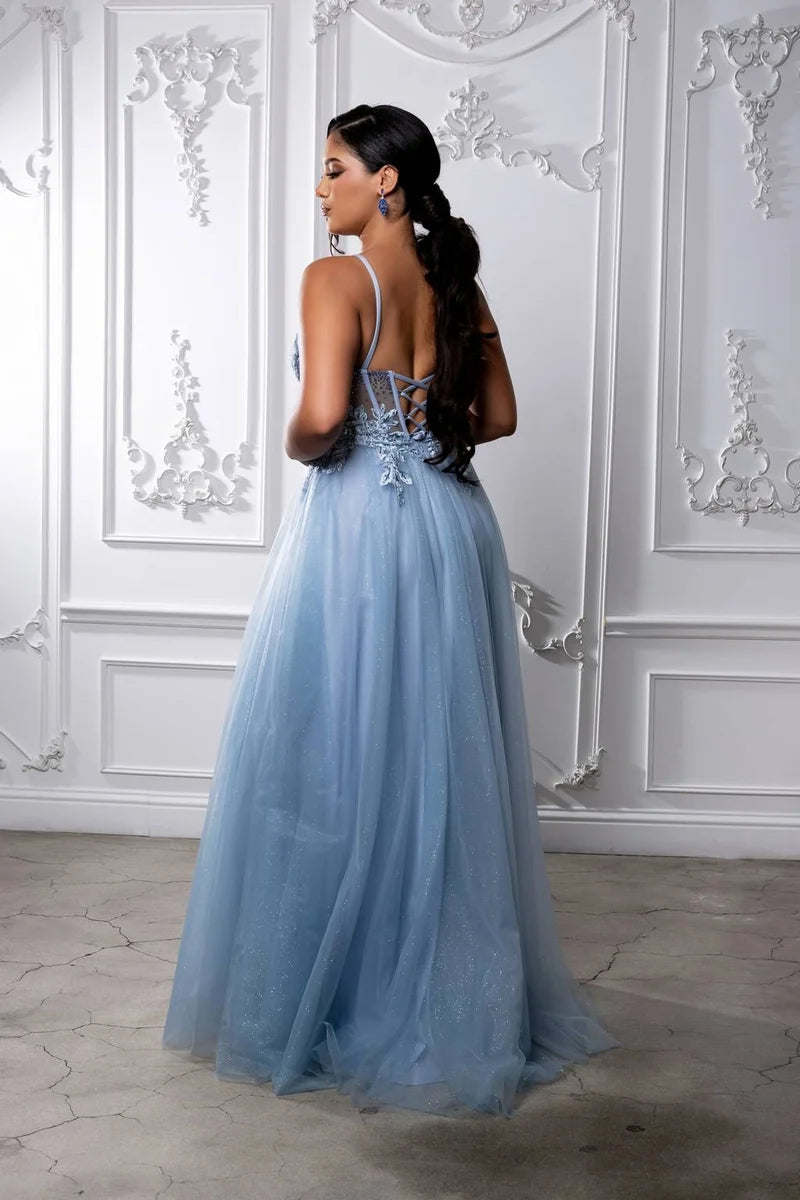 Romantic A-Line Sweetheart Spaghetti-Strap Lace-Up Slit Floor-Length Prom Dress