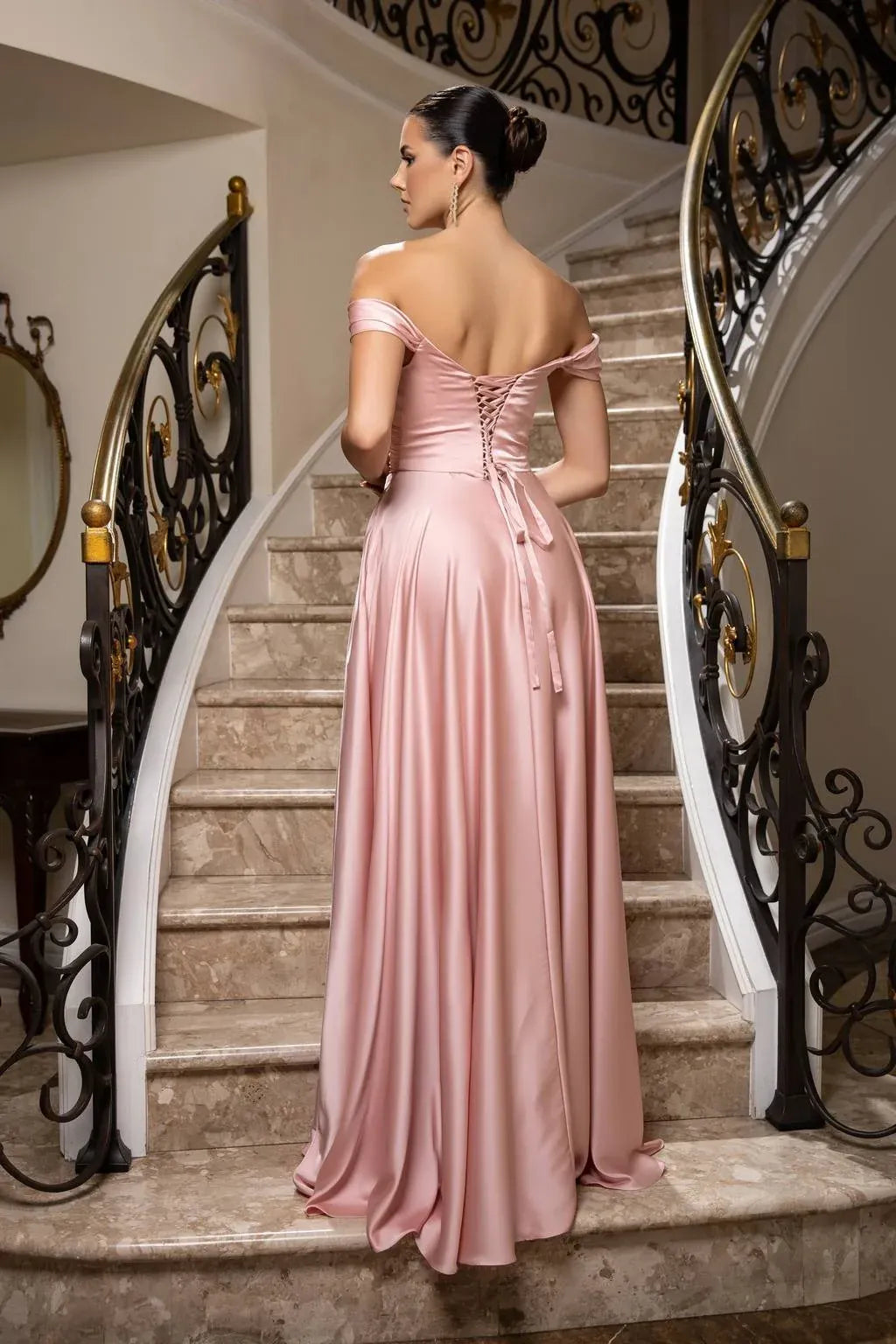 Romantic A-Line Sweetheart Off Shoulder Lace-Up Back Floor-Length Wedding Guest Dress