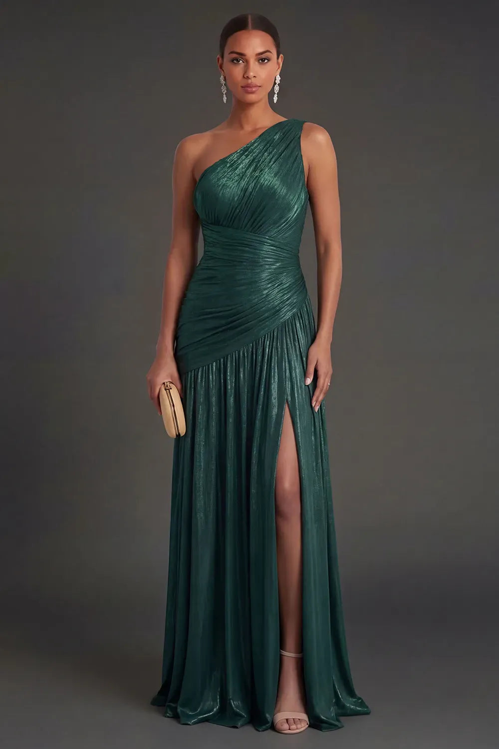 Elegant A-Line One Shoulder Sleeveless Ruched Back Floor Length Evening Dress