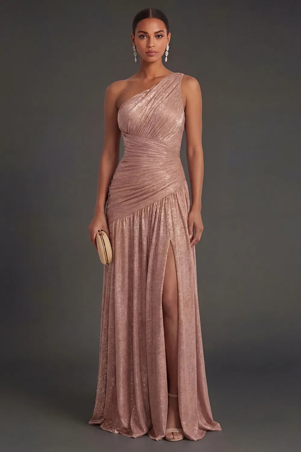 Elegant A-Line One Shoulder Sleeveless Ruched Back Floor Length Evening Dress