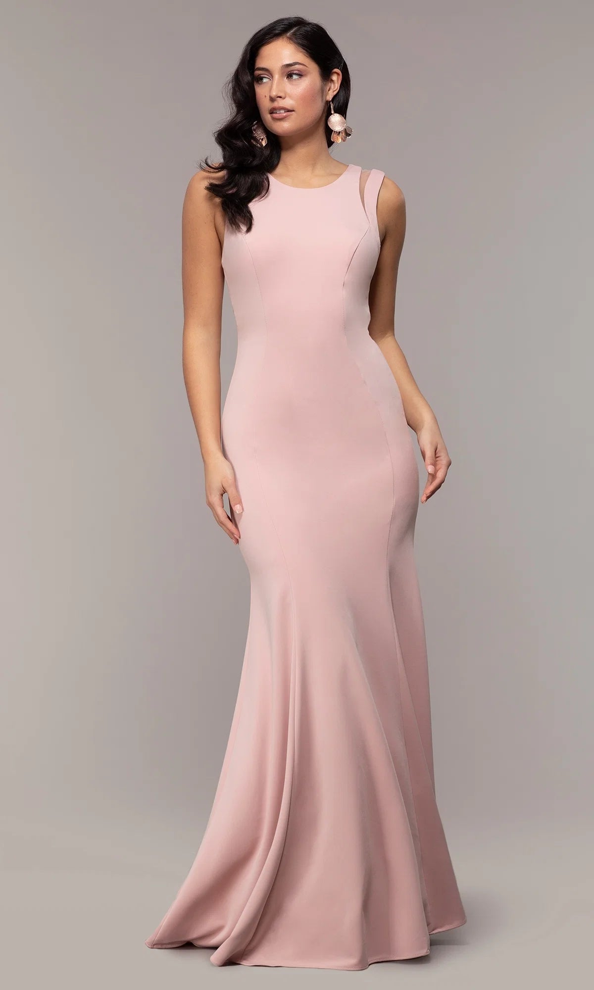 Elegant Mermaid Round Neck Sleeveless Crepe Floor Length Evening Dress