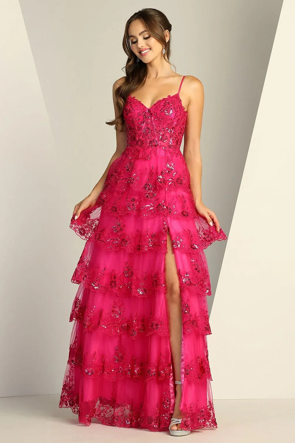 Romantic A-Line V-Neck Spaghetti Strap Open Back Floor-Length Prom Dress