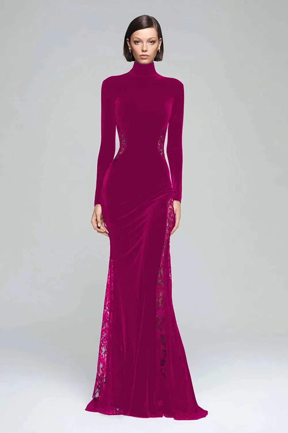 Elegant Mermaid High Neck Long Sleeve Closed Back Floor Length Evening Dress