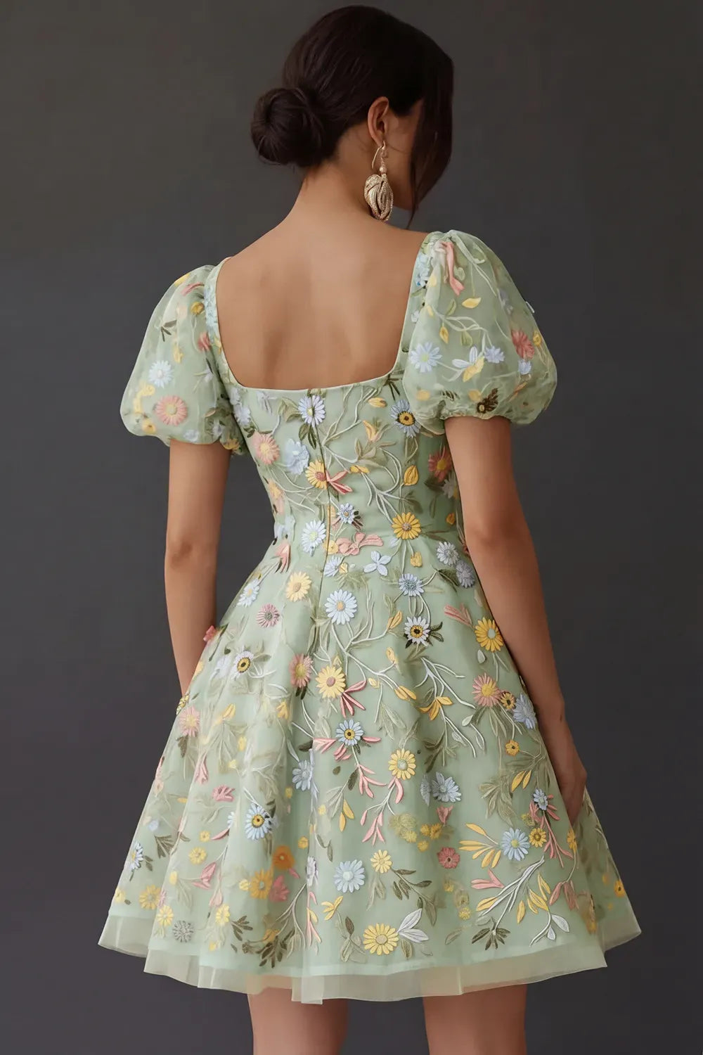 Romantic A Line Square Neck Puff Sleeve Square Back Short Homecoming Dress