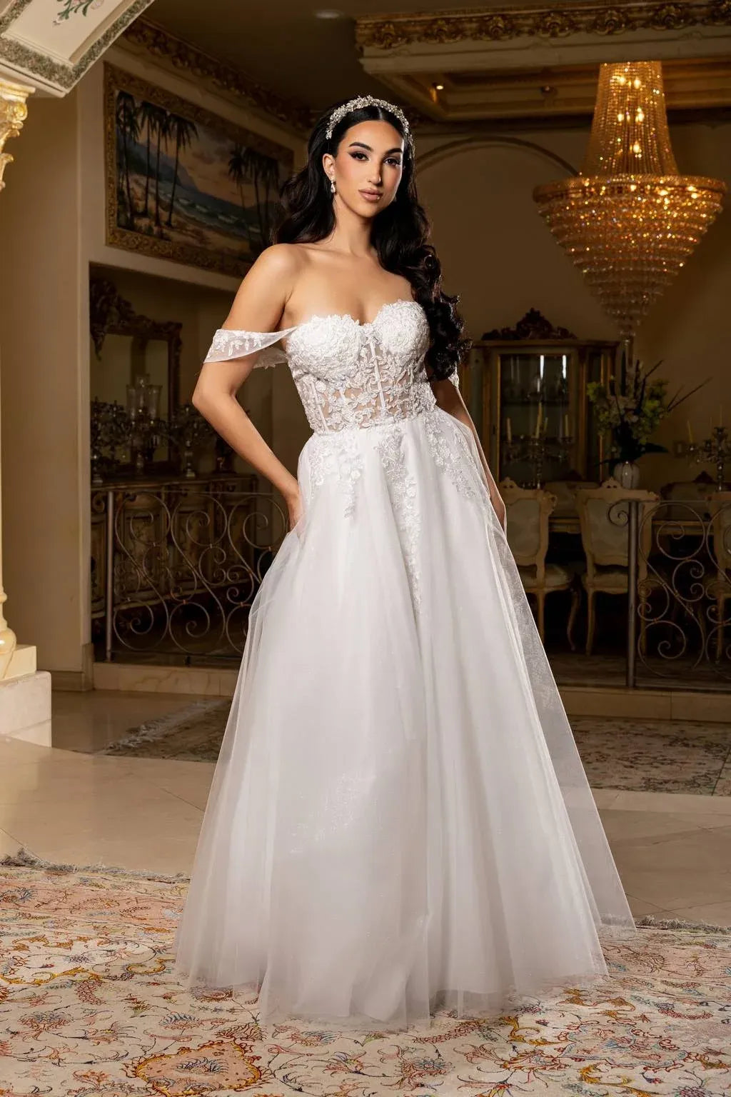 Glamorous Ball Gown Sweetheart Off Shoulder Lace-Up Back Floor-Length Prom Dress