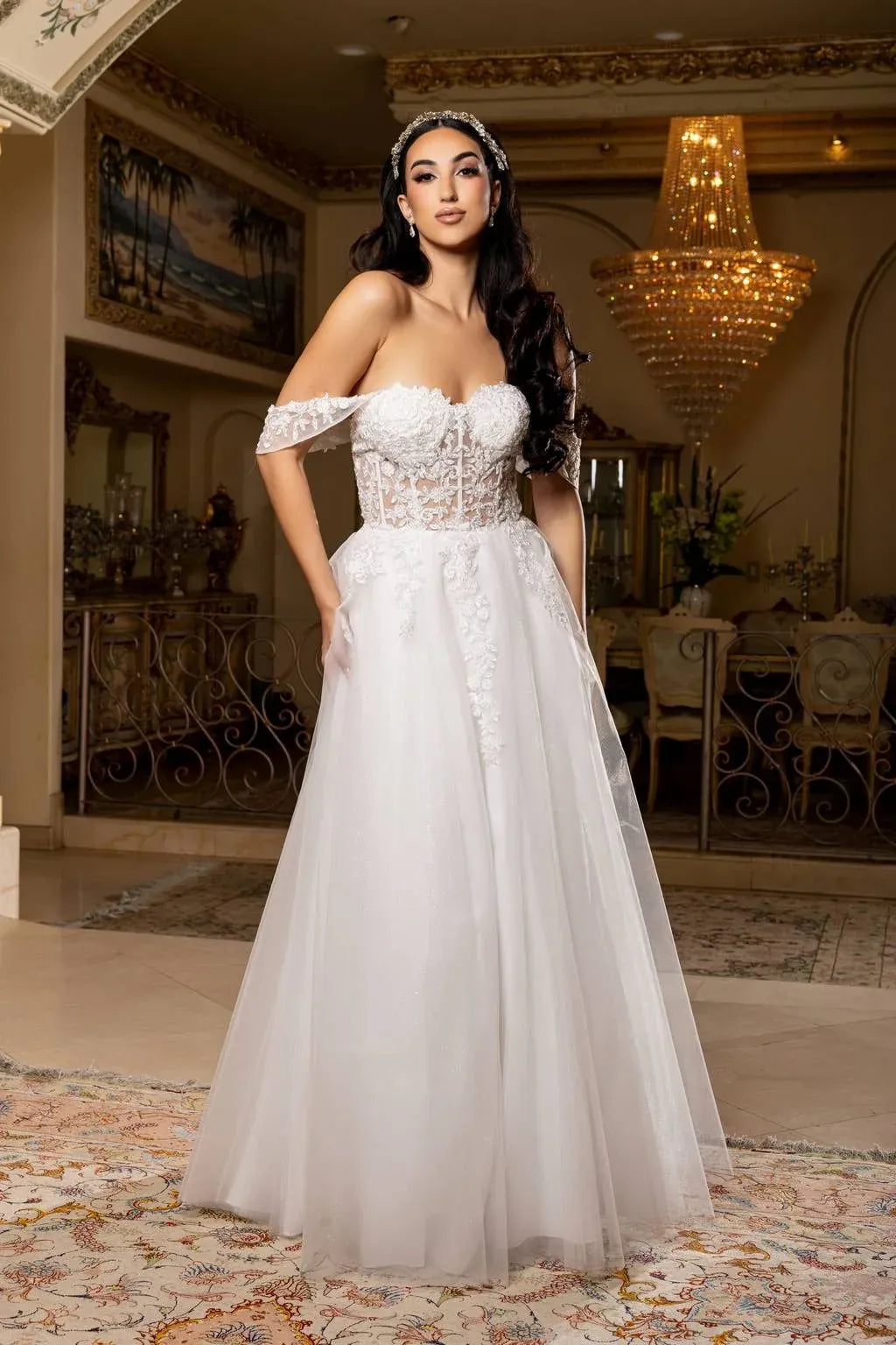 Glamorous Ball Gown Sweetheart Off Shoulder Lace-Up Back Floor-Length Prom Dress