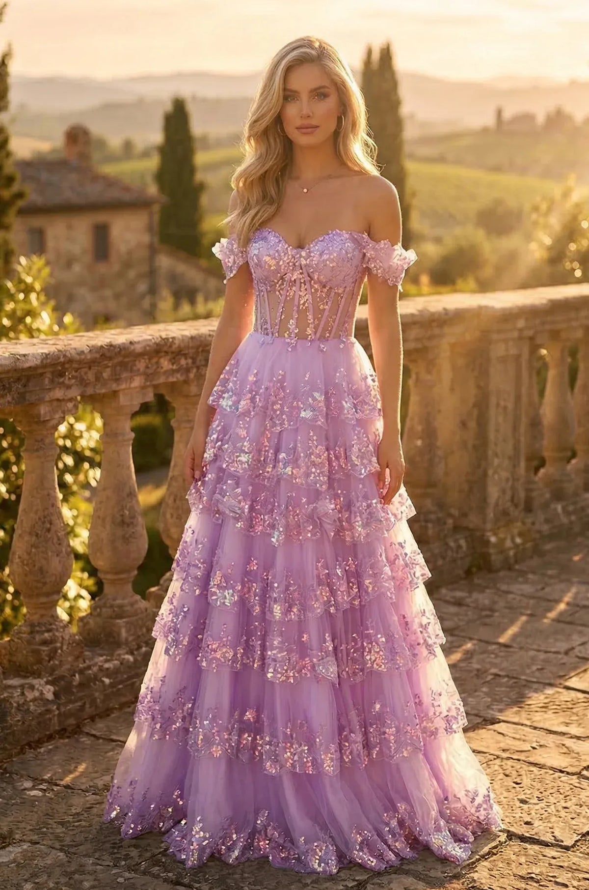 Glamorous A-Line Sweetheart Off Shoulder Lace-Up Back Floor-Length Prom Dress