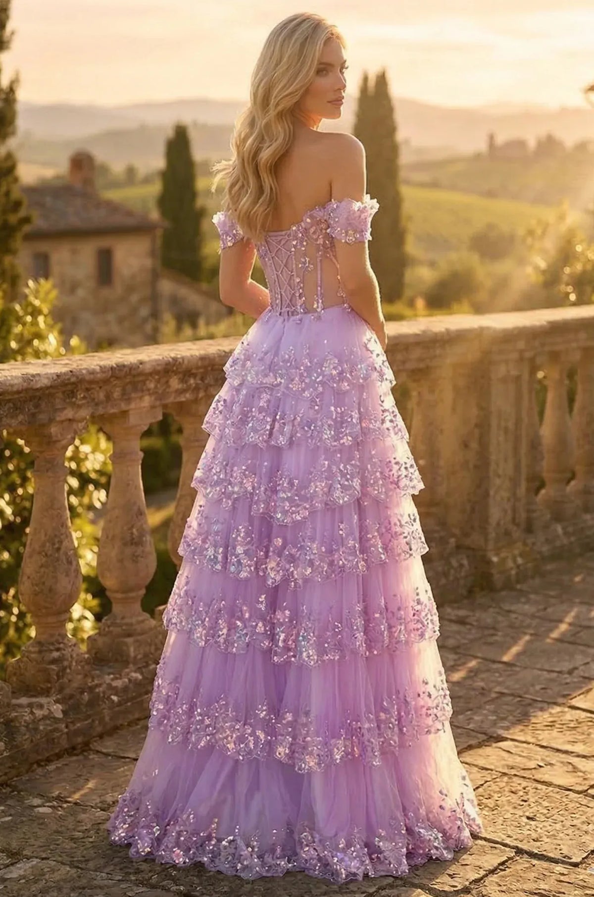 Glamorous A-Line Sweetheart Off Shoulder Lace-Up Back Floor-Length Prom Dress