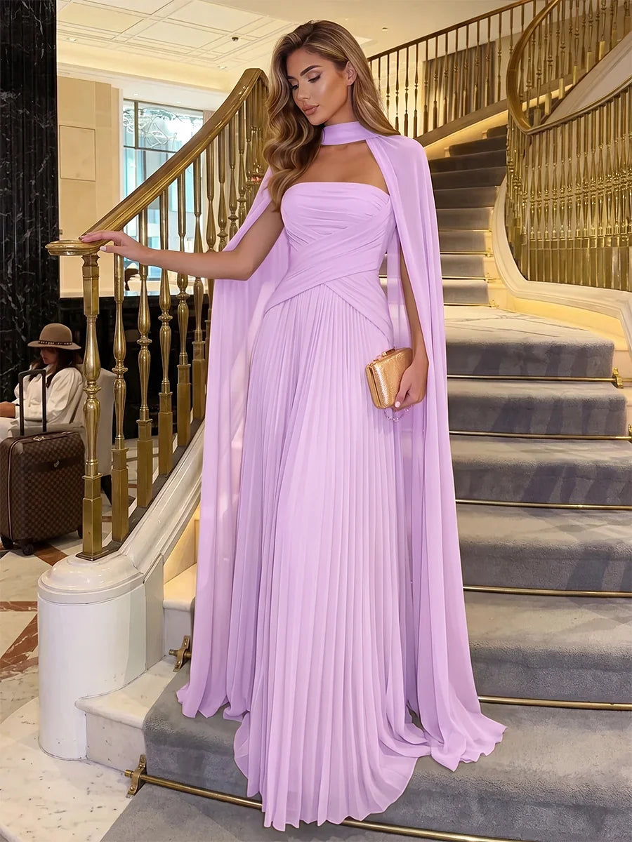 Elegant Pleated Strapless Sleeveless Chiffon Floor Length Evening Dress