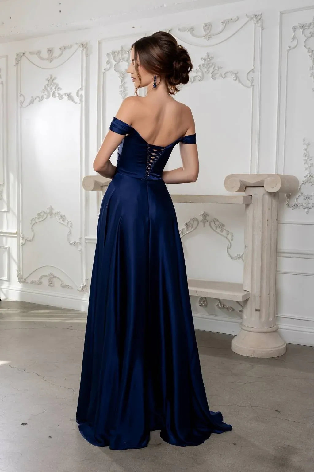 Romantic A-Line Sweetheart Off Shoulder Lace-Up Back Floor-Length Wedding Guest Dress