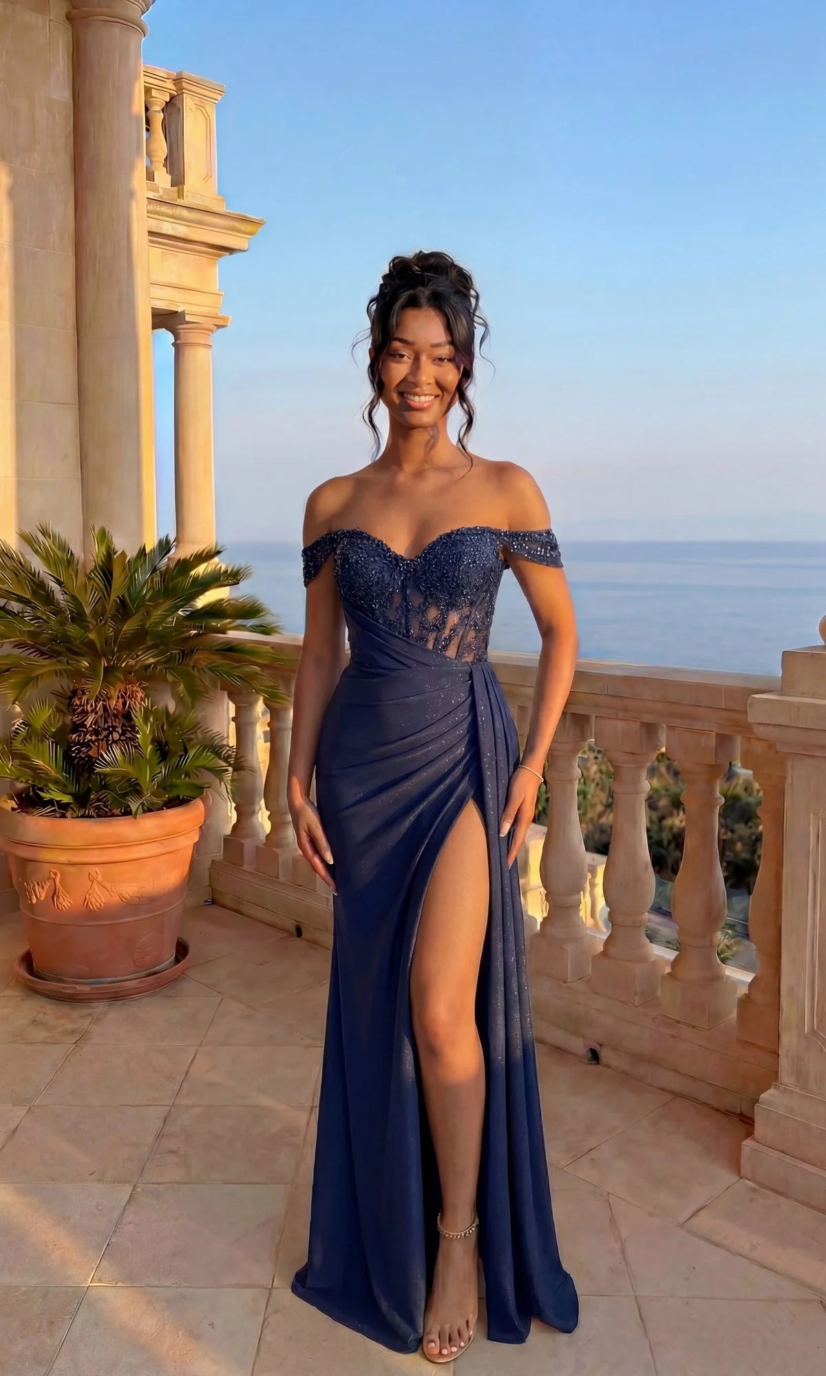 Elegant Sheath Sweetheart Off Shoulder Glitter Floor Length Evening Dress
