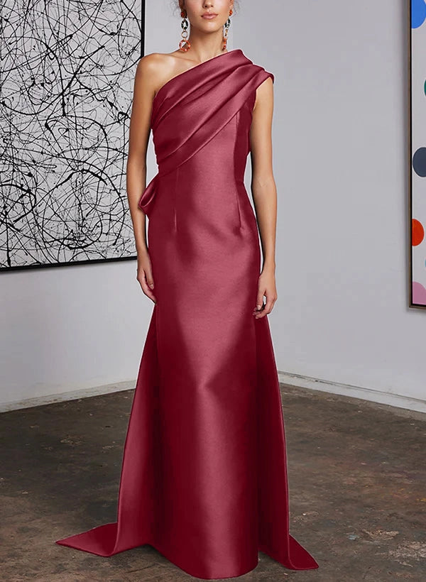 Elegant Sheath One Shoulder Sleeveless Bow Back Sweep Train Mother of the Bride Dress