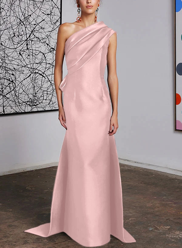 Elegant Sheath One Shoulder Sleeveless Bow Back Sweep Train Mother of the Bride Dress