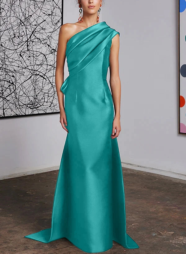 Elegant Sheath One Shoulder Sleeveless Bow Back Sweep Train Mother of the Bride Dress