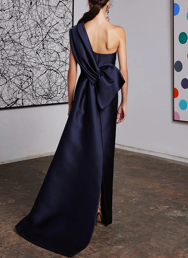 Elegant Sheath One Shoulder Sleeveless Bow Back Sweep Train Mother of the Bride Dress