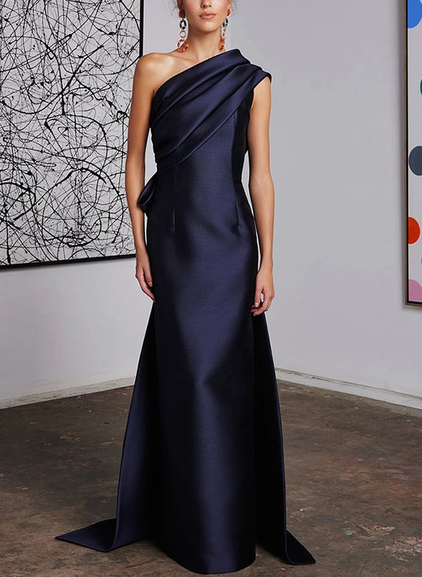 Elegant Sheath One Shoulder Sleeveless Bow Back Sweep Train Mother of the Bride Dress