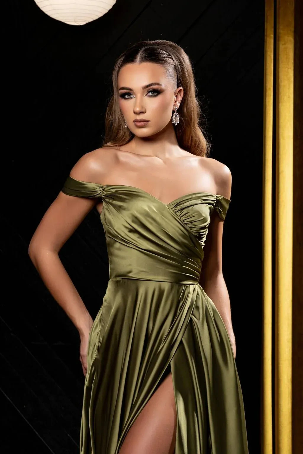 Romantic A-Line Sweetheart Off Shoulder Lace-Up Back Floor-Length Wedding Guest Dress