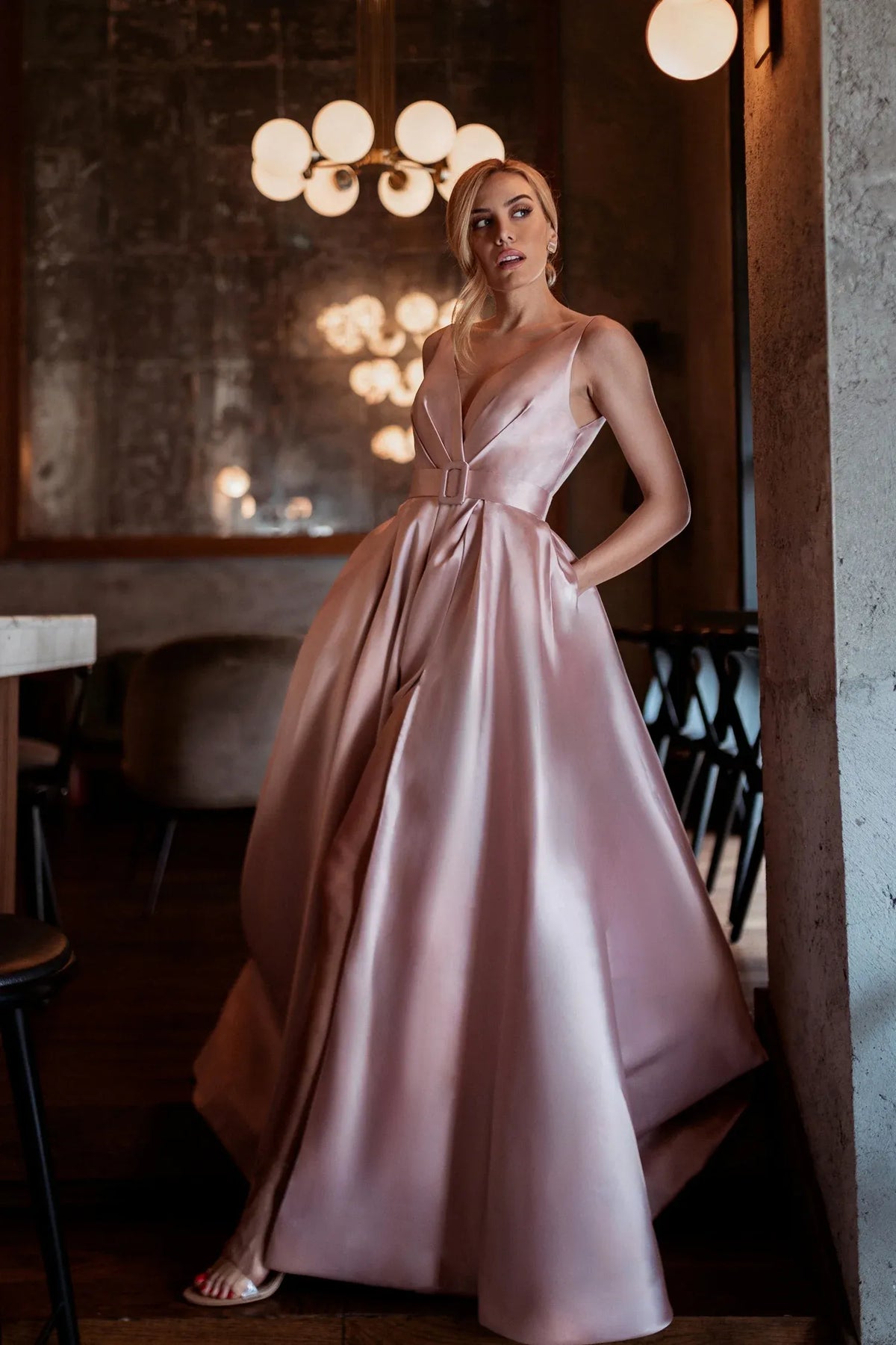 Elegant A-Line V-Neck Sleeveless Low Back Floor-Length Prom Dress