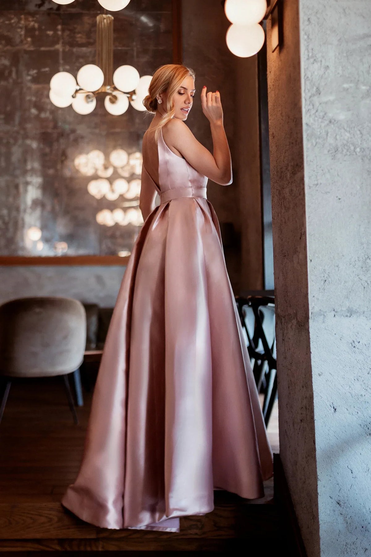 Elegant A-Line V-Neck Sleeveless Low Back Floor-Length Prom Dress
