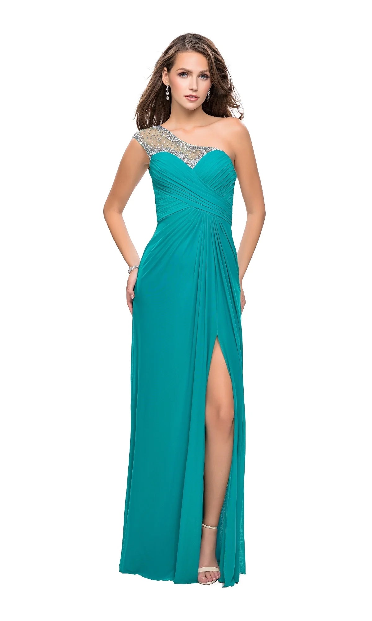 Glamorous Sheath Illusion Neckline One Shoulder Chiffon Floor Length Evening Dress