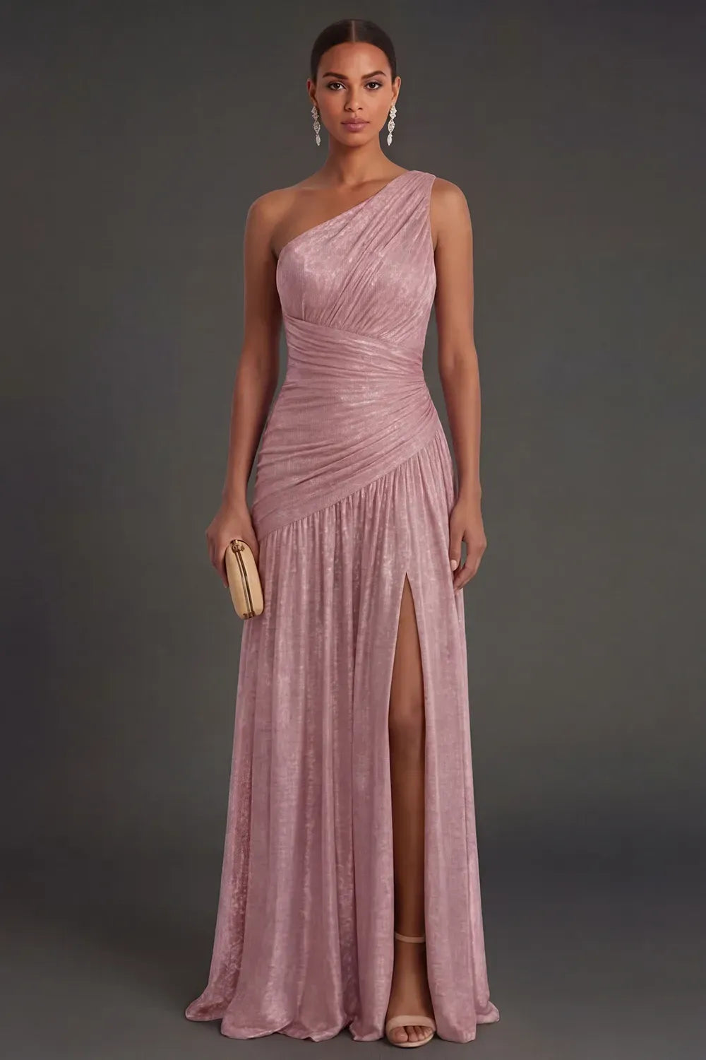 Elegant A-Line One Shoulder Sleeveless Ruched Back Floor Length Evening Dress
