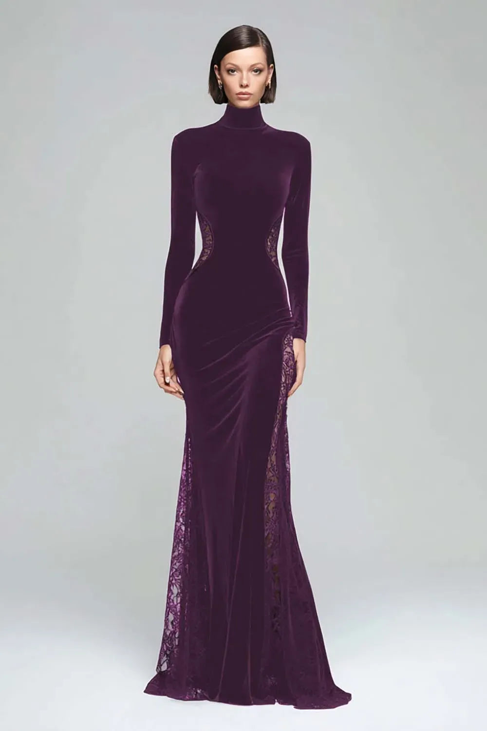 Elegant Mermaid High Neck Long Sleeve Closed Back Floor Length Evening Dress