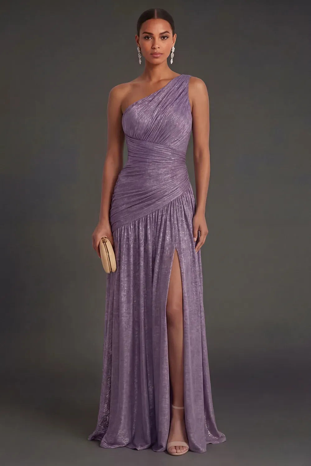Elegant A-Line One Shoulder Sleeveless Ruched Back Floor Length Evening Dress