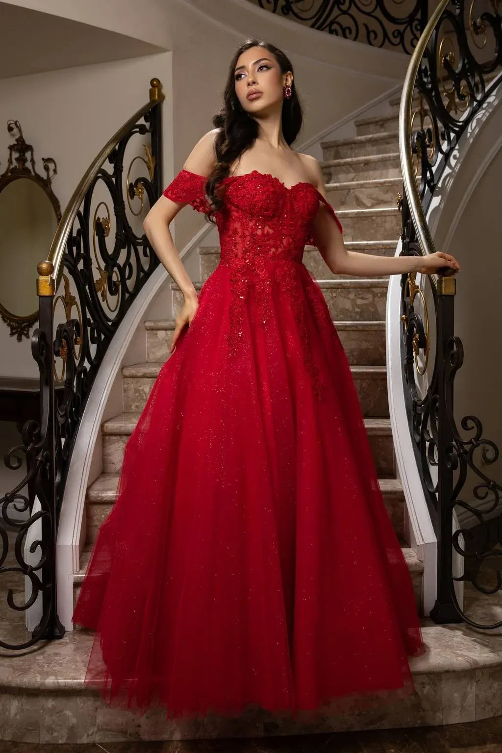 Glamorous Ball Gown Sweetheart Off Shoulder Lace-Up Back Floor-Length Prom Dress