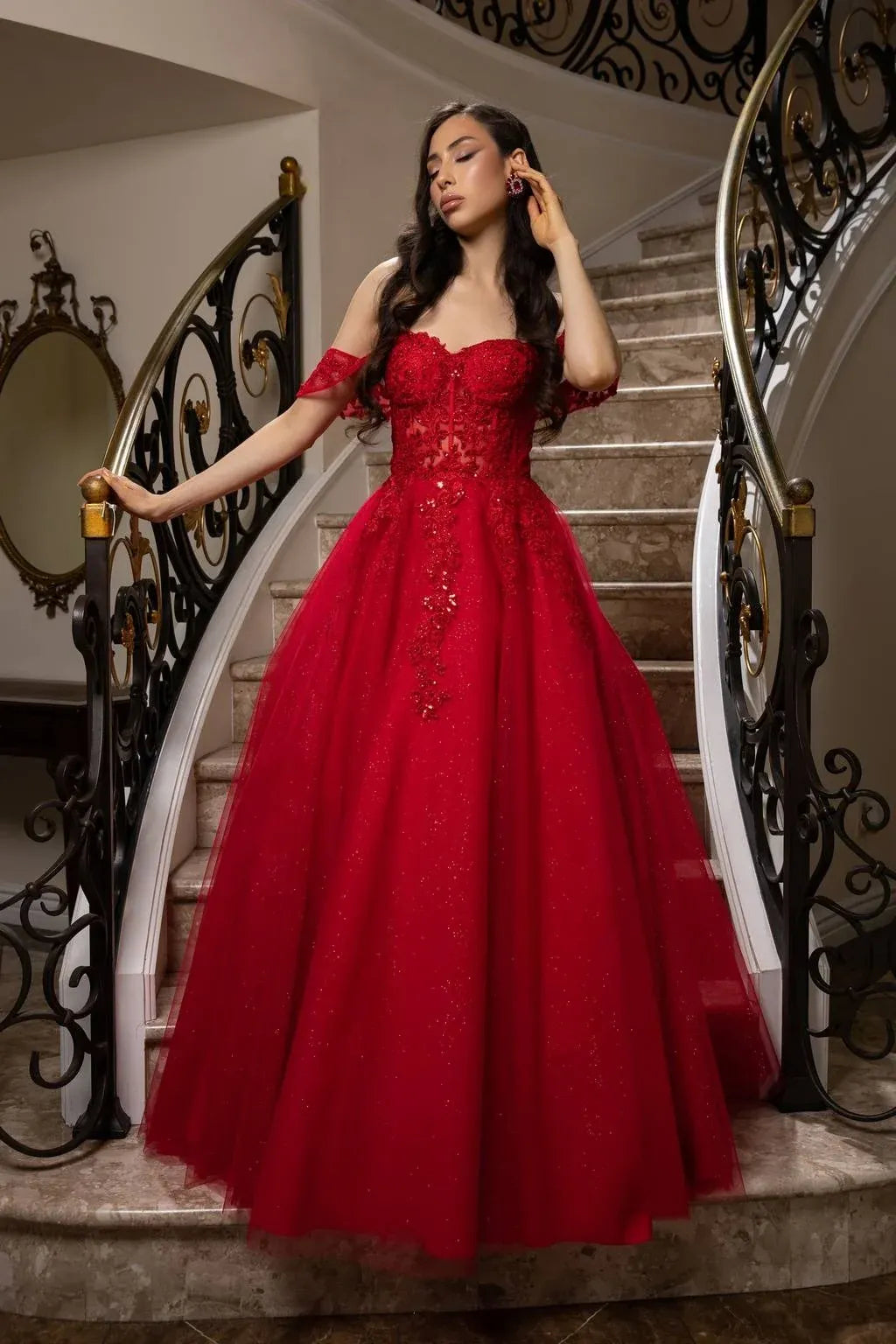 Glamorous Ball Gown Sweetheart Off Shoulder Lace-Up Back Floor-Length Prom Dress