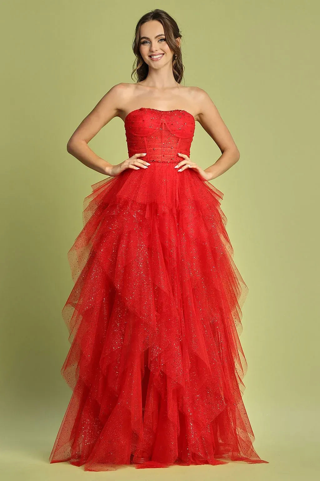 Glamorous Ball Gown Strapless Sleeveless Lace-Up Back Floor-Length Prom Dress