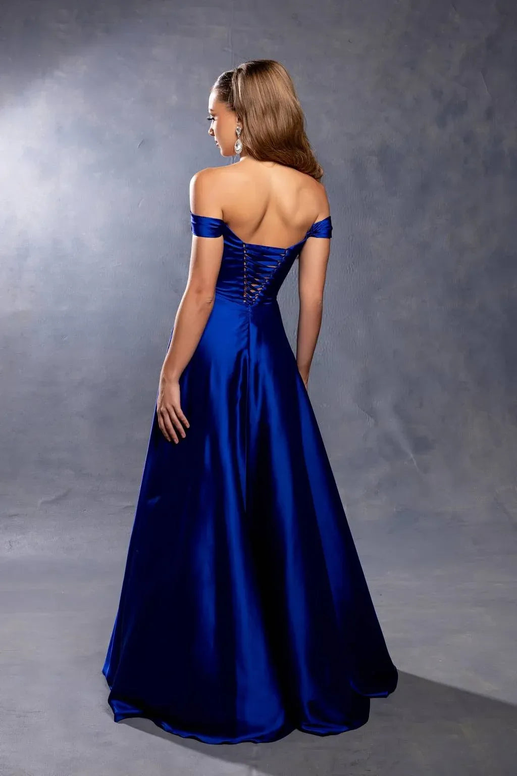 Romantic A-Line Sweetheart Off Shoulder Lace-Up Back Floor-Length Wedding Guest Dress