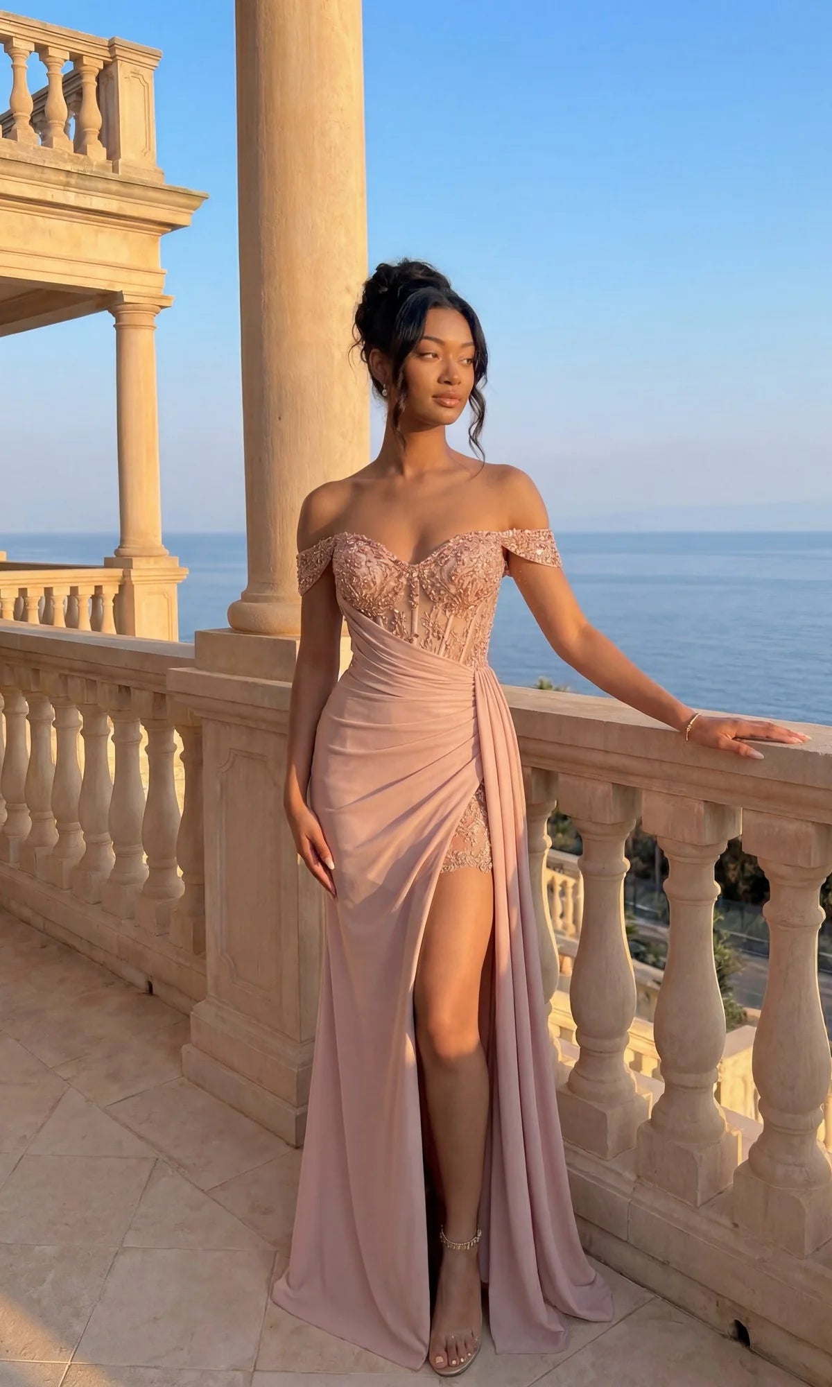 Elegant Sheath Sweetheart Off Shoulder Glitter Floor Length Evening Dress