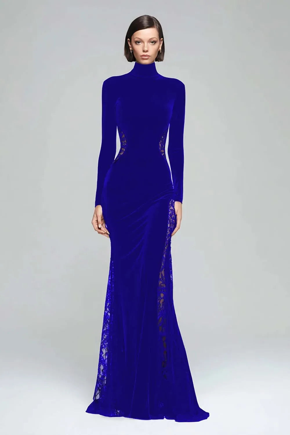 Elegant Mermaid High Neck Long Sleeve Closed Back Floor Length Evening Dress