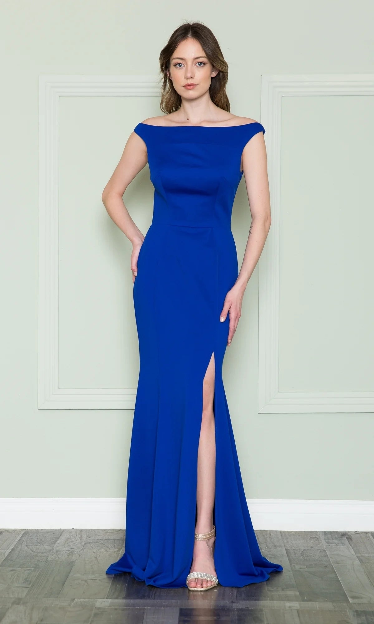 Elegant Mermaid Bateau Off Shoulder Jersey Floor Length Evening Dress