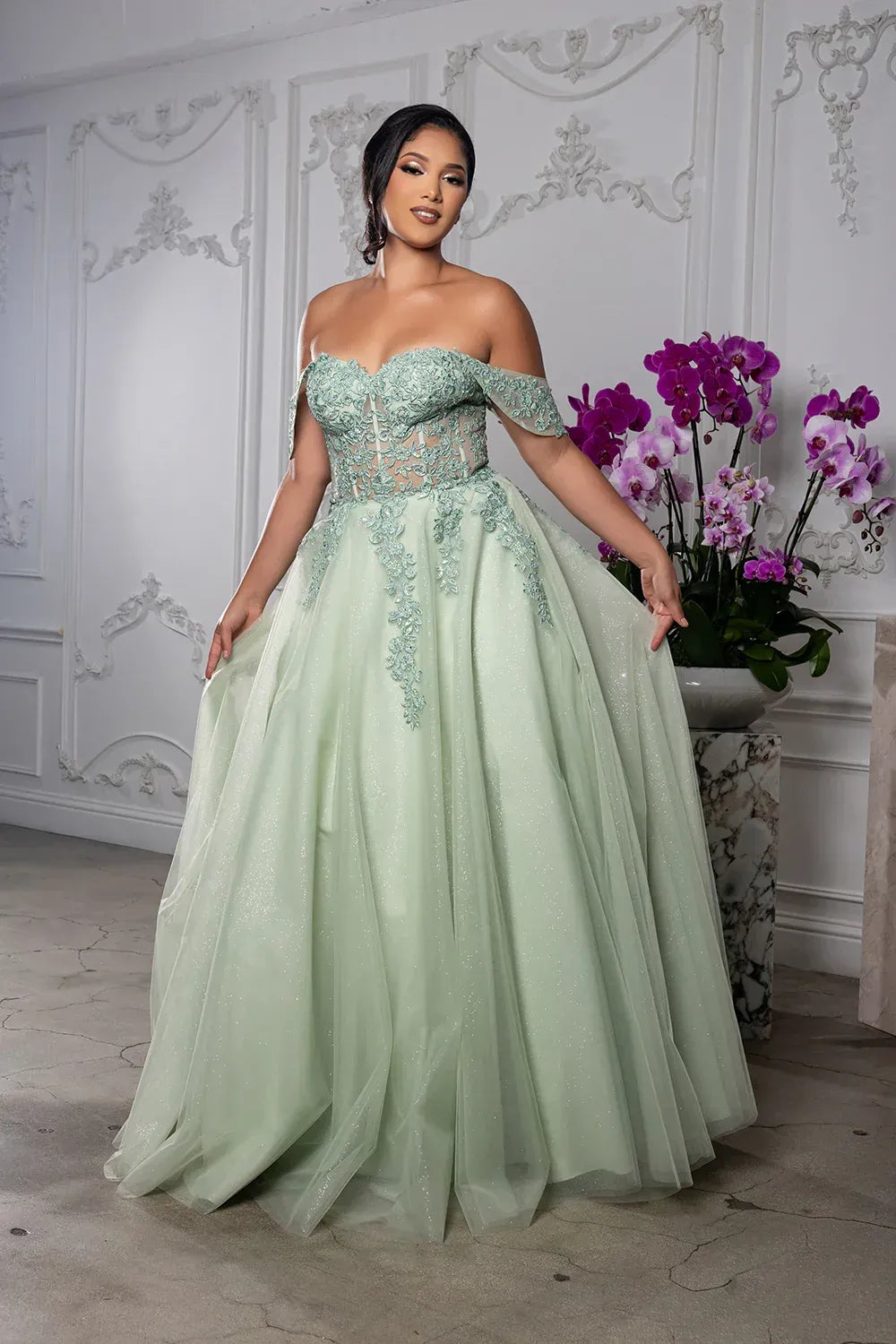 Glamorous Ball Gown Sweetheart Off Shoulder Lace-Up Back Floor-Length Prom Dress