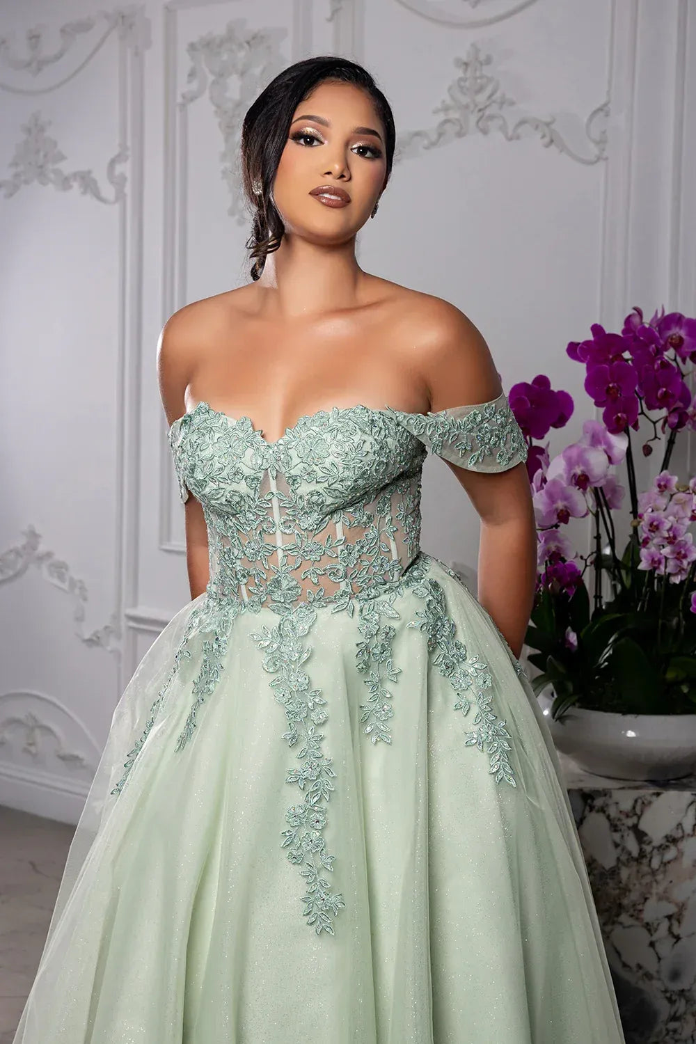 Glamorous Ball Gown Sweetheart Off Shoulder Lace-Up Back Floor-Length Prom Dress