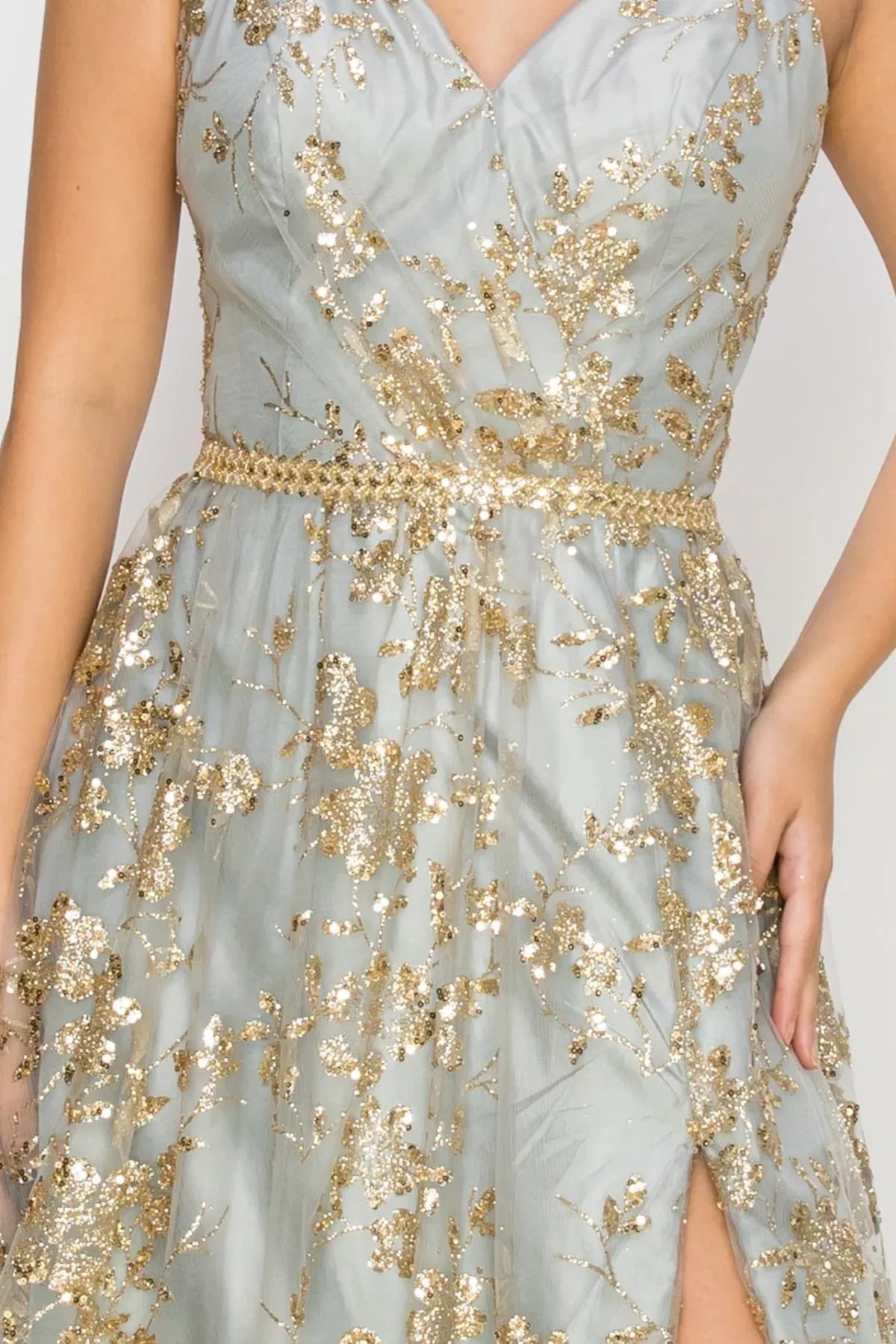 Elegant A-Line V-Neck Spaghetti Strap Lace-Up Back Floor-Length Prom Dress
