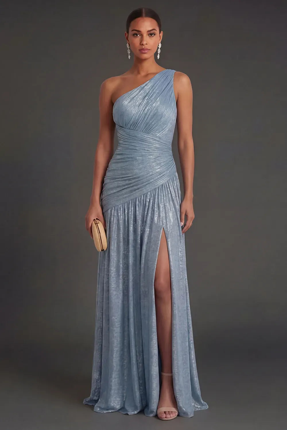 Elegant A-Line One Shoulder Sleeveless Ruched Back Floor Length Evening Dress